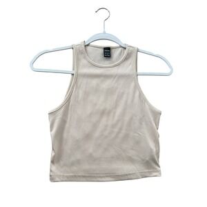 SHEIN Ribbed Racerback Crop Tank Top Beige Size S